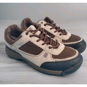 Women Sneaker Sz 9B Lands End 2-Tone Brown Leather Lace Up Low Top Shoe